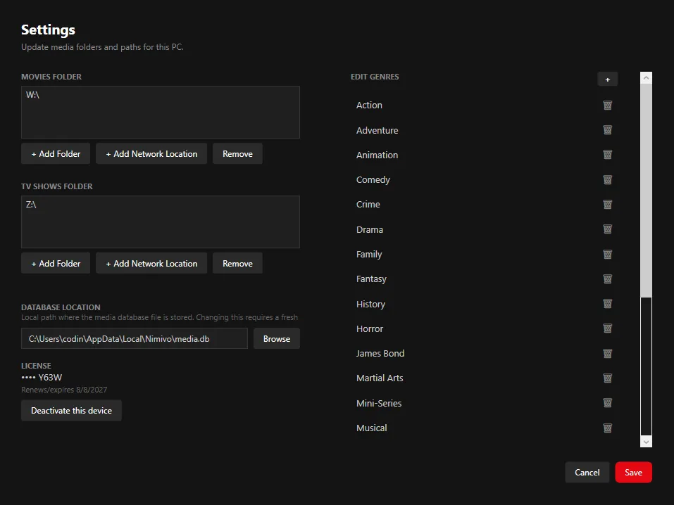 Nimivo Setup window