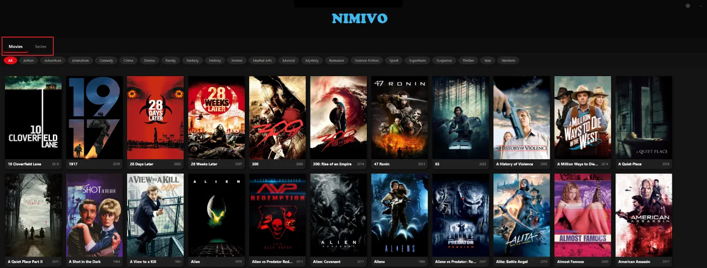 Movies and Series tabs