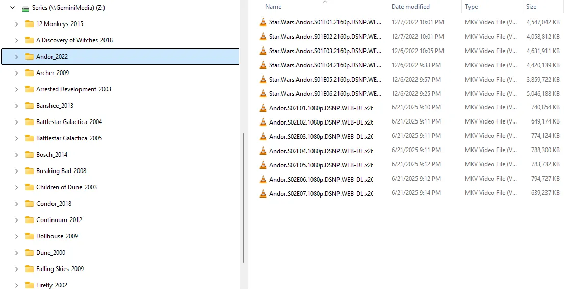 Series with all episodes directly under the series folder