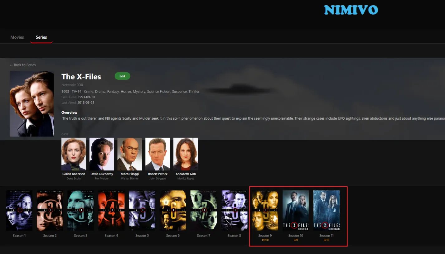 Series details screen showing seasons